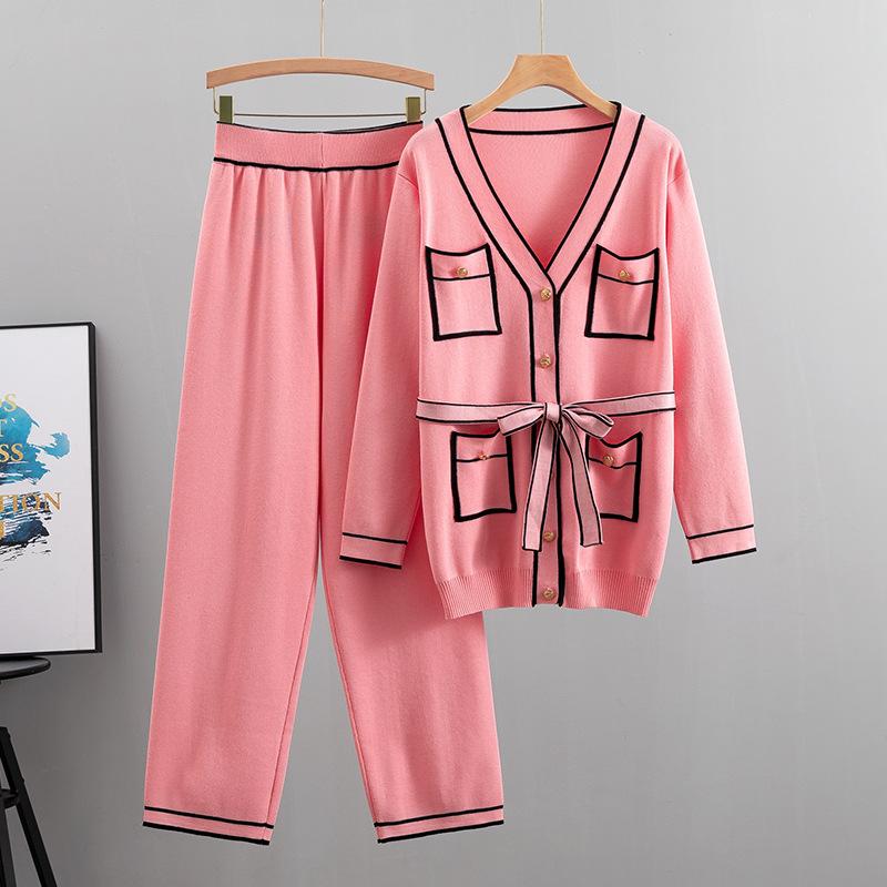 Autumn and Winter Women's Knitted Suit Cardigan Wide Leg Pants Suit Temperament Fashion Two-piece Set