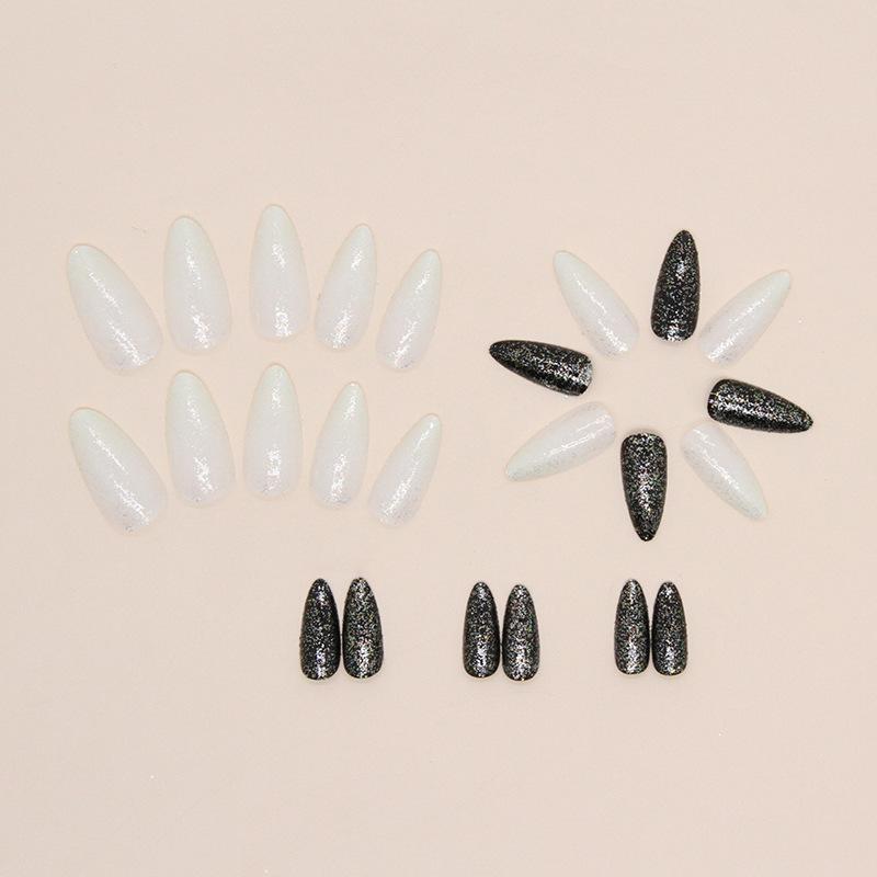 Almond Nail Sweet Cool Flash Nail Art Fashion ins Wind Fake Nail Finished Nail Art Wholesale 24 Pieces