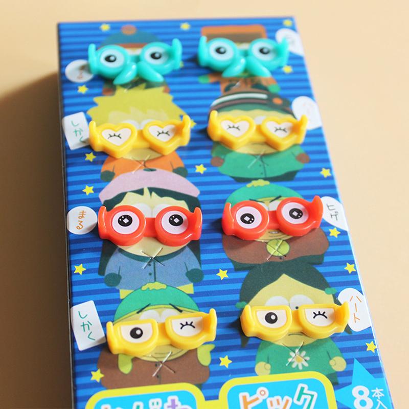 8 шт., очки с героями мультфильмов, фруктовая вилка, мини-мультфильм, детская закуска, торт, десерт, зубочистка, бенто, обед, украшение для вечеринки