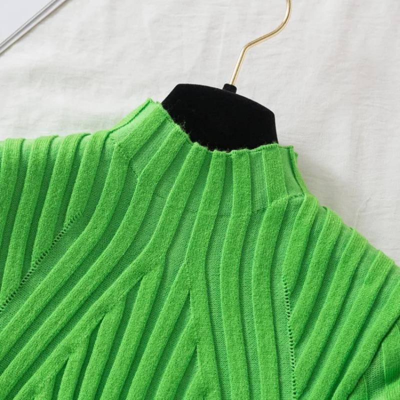 Вязаный свитер женский пуловер 2023 полуводолазка джемпер осень-зима однотонный тонкий шикарный уличный топ с длинными рукавами Y2K