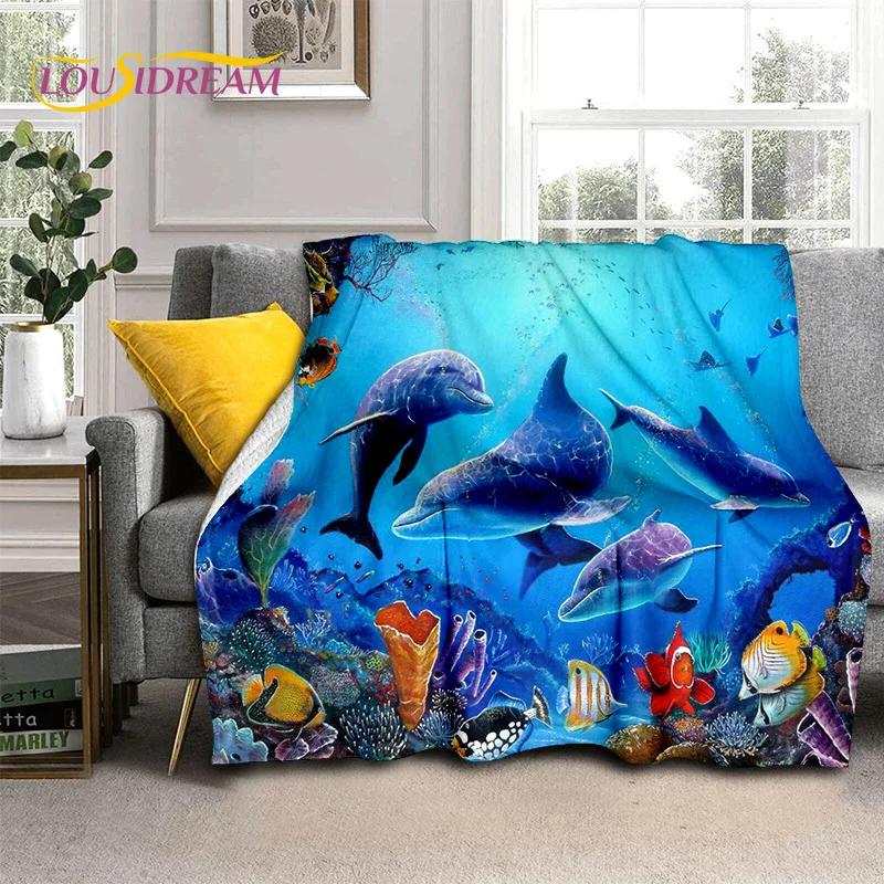 3D Иллюзия Подводный Мир Морское Дно Мультяшная Акула Дельфин Плед, Мягкий Плед для Дома Спальни Кровати Дивана Покрытие для Путешествий Дети
