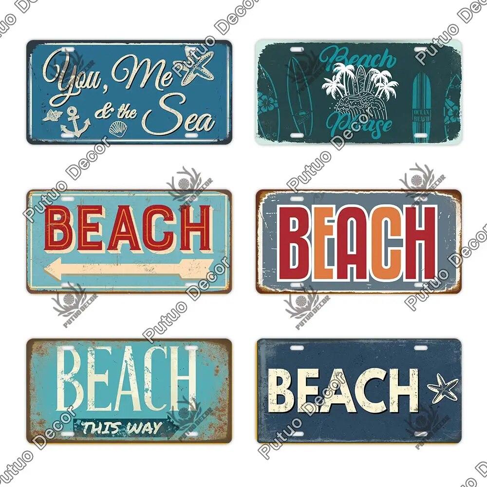 Putuo Decor Beach Retro Tin Sign Licenses Plate Plaque Metal Vintage Poster for Pub Bar Surf Club Man Cave Wall Art Decoration
