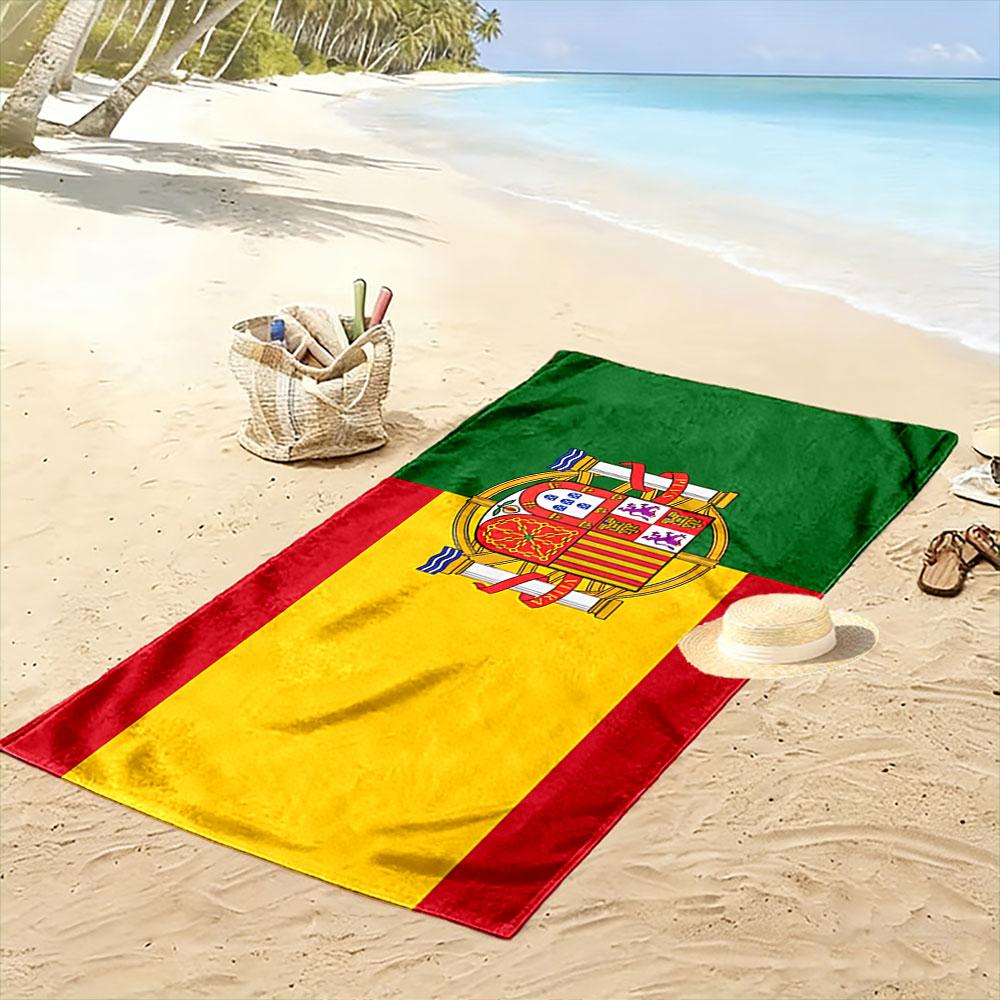 Beach Towel with Spain Flag with Royal Crest, Quick Dry Lightweight, Ultra Soft Absorbent, for Vacation Pool Gift