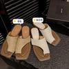 Sheepskin Version~ Temperament Square Head Woven Straw Cover Toe Flip-flops Women's Summer Wear Casual Vacation Pinch Foot Cool Slippers
