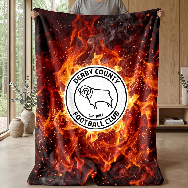 Derby County Football Print Flannel Blanket, Soft Warm Lightweight Throw Blanket for Sofa Bed Camping