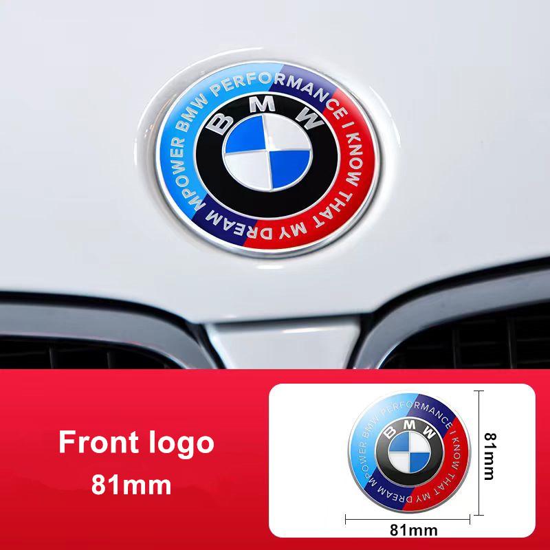 BABC1 For BMW Front Hood Emblem For BMW 50th Anniversary Logo 81mm+Rear Badge 74mm+Wheel Hub Cap 68mm+56mm Steering Wheel Sticker 46mm