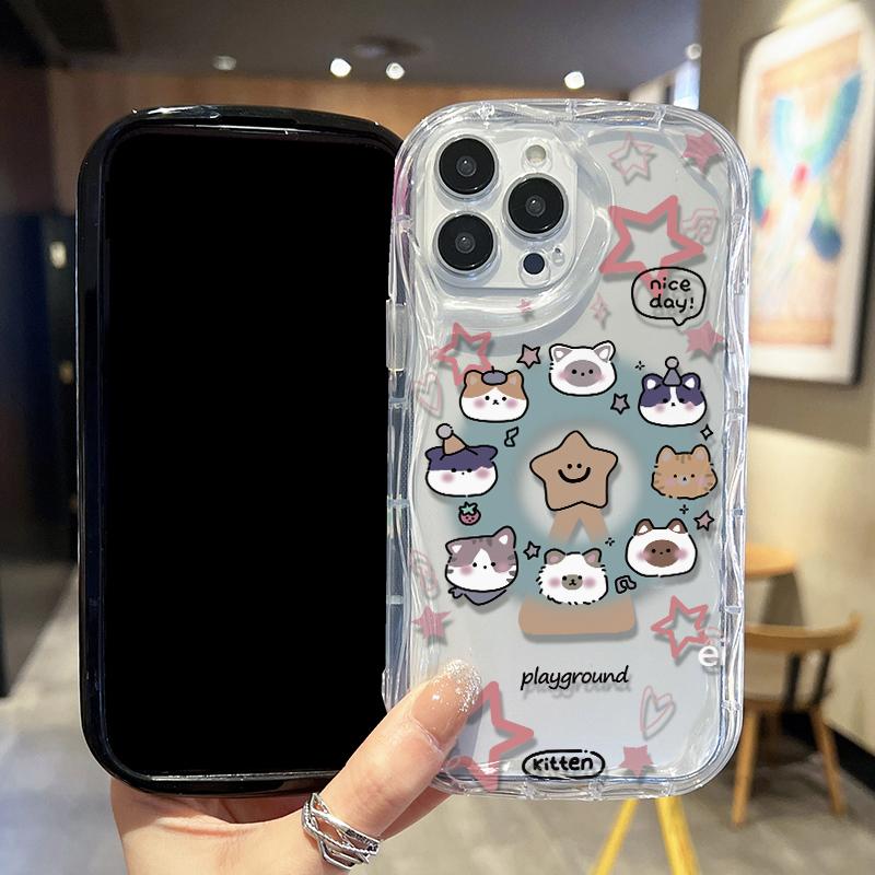 Cream Wave Curved Silicone Glossy Soft Case Cute Cartoon Animals Printed Shell Mobile Phone Back Cover for iPhone Samsung Xiaomi