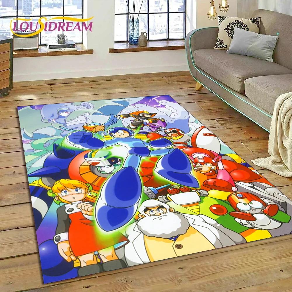 Retro Cartoon Rockman Mega Man Game Rug Carpet for Living Room Bedroom Home Decor,Floor Mat Non-slip Decoration for Sofa Doormat
