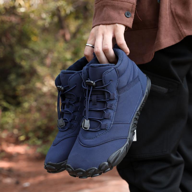 Зимние ботинки босиком для мужчин, водонепроницаемые кроссовки до щиколотки, зимние ботинки, плюшевые походные ботинки, теплая спортивная обувь, большой размер 47, черный