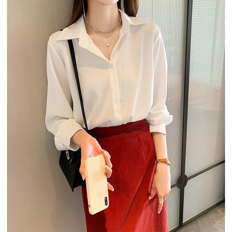 Chiffon Shirt Women's Spring and Autumn Fashion Tops Professional Temperament Draped Long-sleeved Shirt