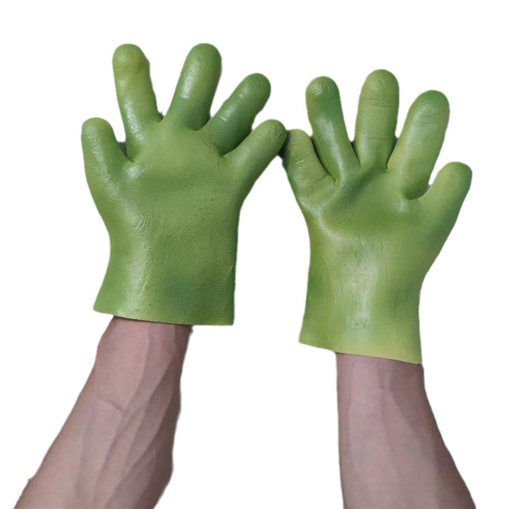 Green Monster Mask Paw Gloves Halloween Mardi Gras Ball Show Mask Latex Shrek Hood Dress Up