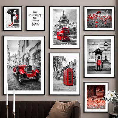 Fashion Paris Lady Red Vintage Car Black White Nordic Posters And Prints Wall Art Canvas Painting Wall Pictures For Living Room