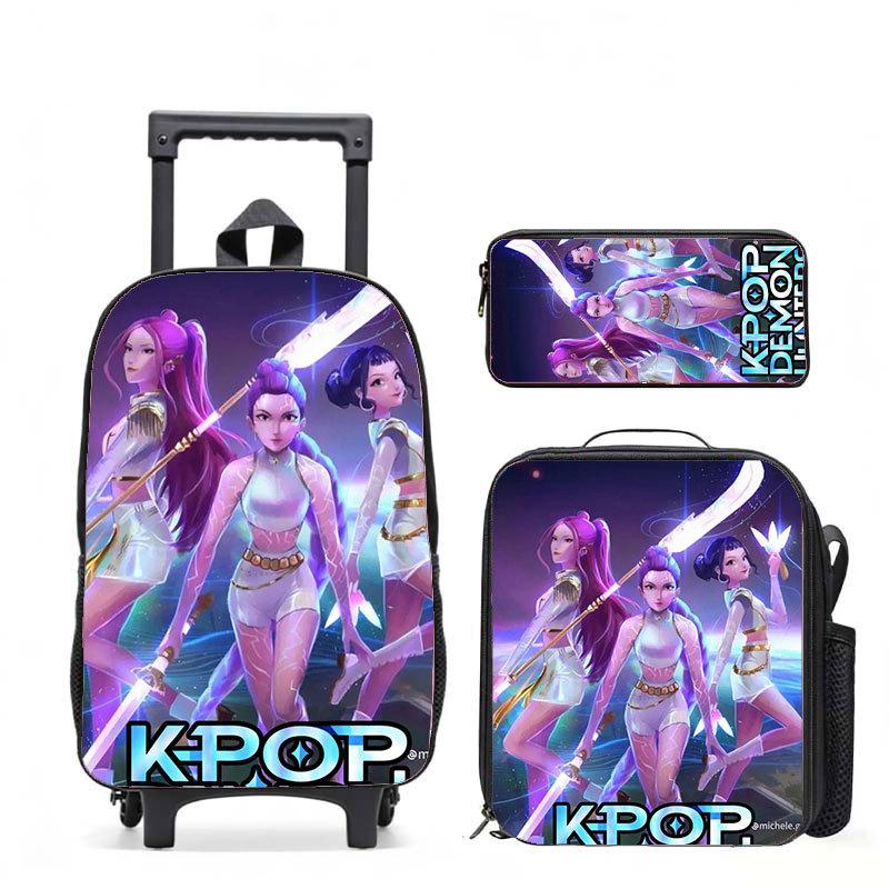 Kpop Охотники на ведьм Повседневный рюкзак Цифровая печать Мужской и женский рюкзак для поездок на работу Рюкзак на колесиках Школьная сумка