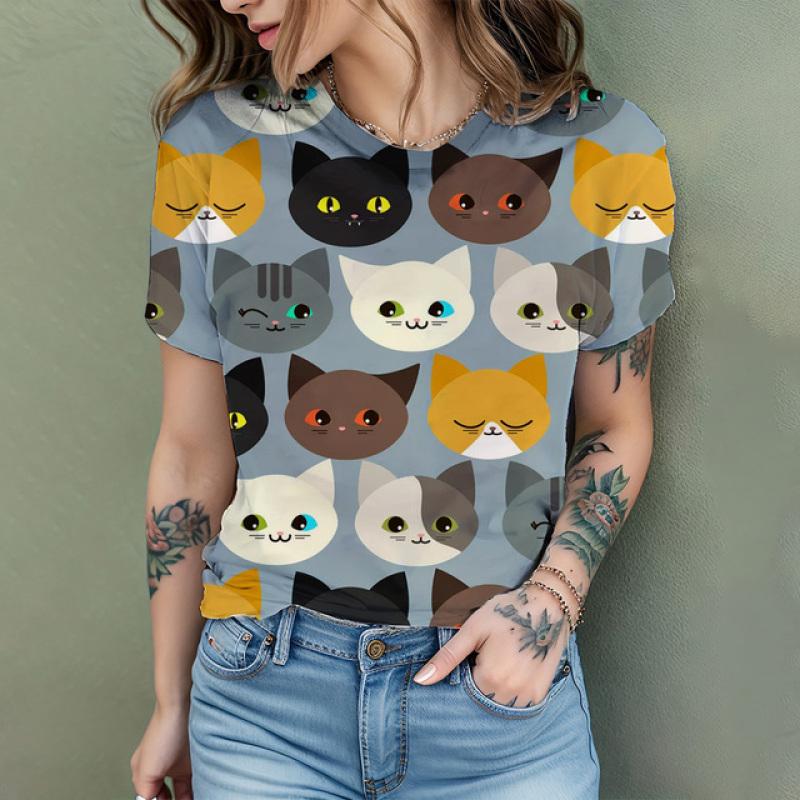 Женская футболка Comic Cat с 3D принтом Harajuku, летняя футболка с короткими рукавами и круглым вырезом, повседневная женская футболка большого размера Coolred с коротким рукавом