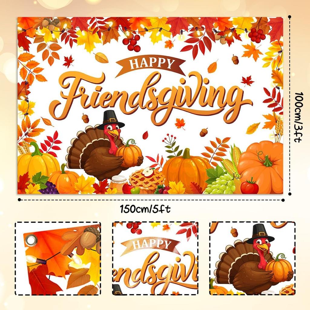 Happy Thanksgiving Banner - Fall Thanksgiving Party Supplies Autunm Harvest Pumpkin Background Banner Indoor Outdoor Decoration for Fall Birthday