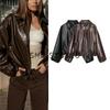 Осень Новая женская одежда Европейский и американский отложной воротник Длинный рукав Свободная куртка-бомбер из искусственной ПУ кожи Верхняя одежда 4341736