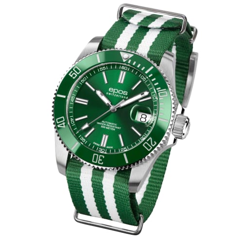 EPOS Men's 500m Water Resistant Automatic Diver's Watch with Ceramic Bezel, Model 3504GRN, Green