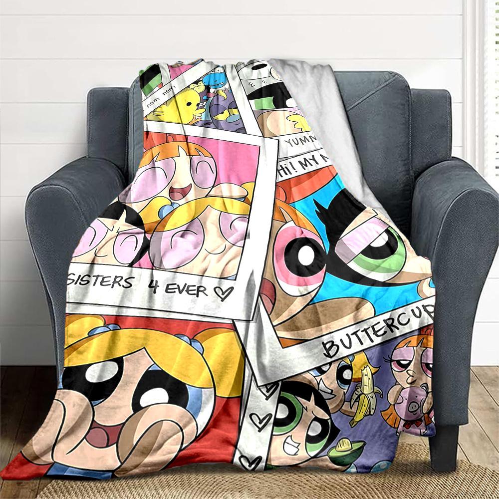 1pc Powerpuff Girls Flannel Blanket, Soft Skin Friendly with Digital Printing, Various Sizes Available for Family, Friends, Birthday