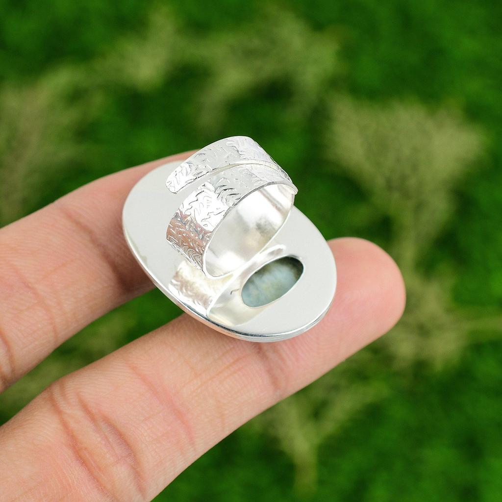 Подарок на день рождения для нее Натуральный ларимар Кольцо-обещание с регулируемым размером Серебро 925 пробы