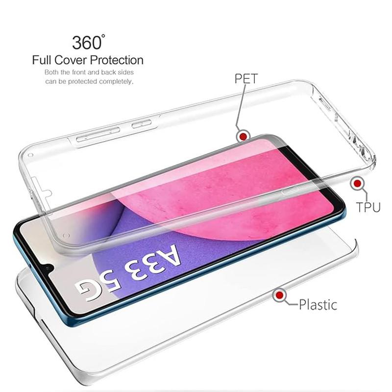 2 в 1 Жесткий ПК + Мягкий ТПУ Полный Чехол Прозрачный Телефон Чехол для iPhone 16 15 14 Samsung A15 A25 A35 Xiaomi Redmi Note 13 12 11 Pro Huawei OPPO Vivo OnePlus