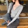 Women's Lace-up Deep V-neck Lyocell Tencel Wool Slimming Base Layer Top