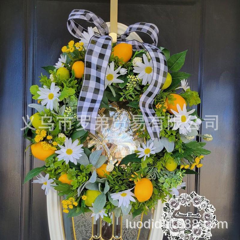 Artificial Lemon Peony Wreath Wall Hanging Decor Door Home Festival Party Decoration