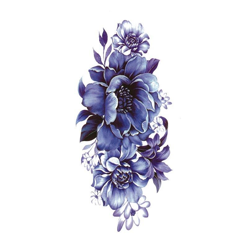 Наклейка с изображением цветка голубой розы, большой узор в виде цветка сливы, водонепроницаемая наклейка с изображением цветка на руке, образец татуировки