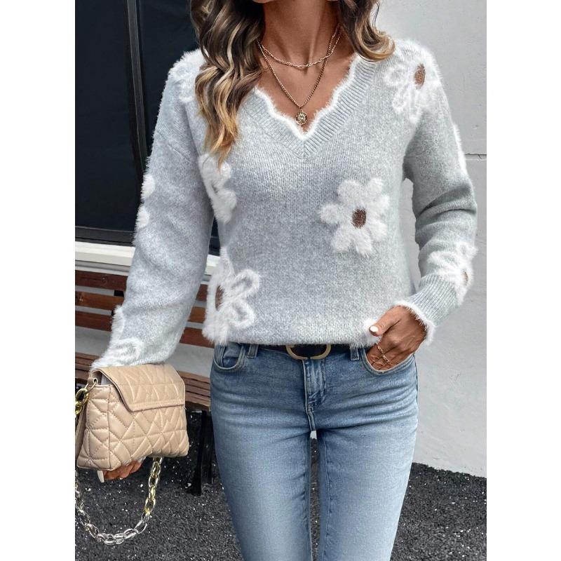 Женский свитер Зимний с V-образным вырезом Утепленный Пуловер Теплый Вязаный Эластичный С длинным рукавом Свободный Джемпер Свитер Топы