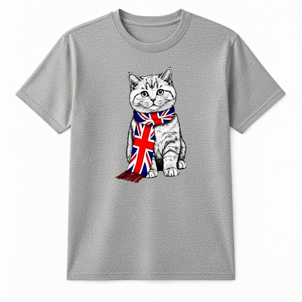 A Cat With A Union Jack Scarf Great Britain British Unisexs TShirt UK Unisex Gifts