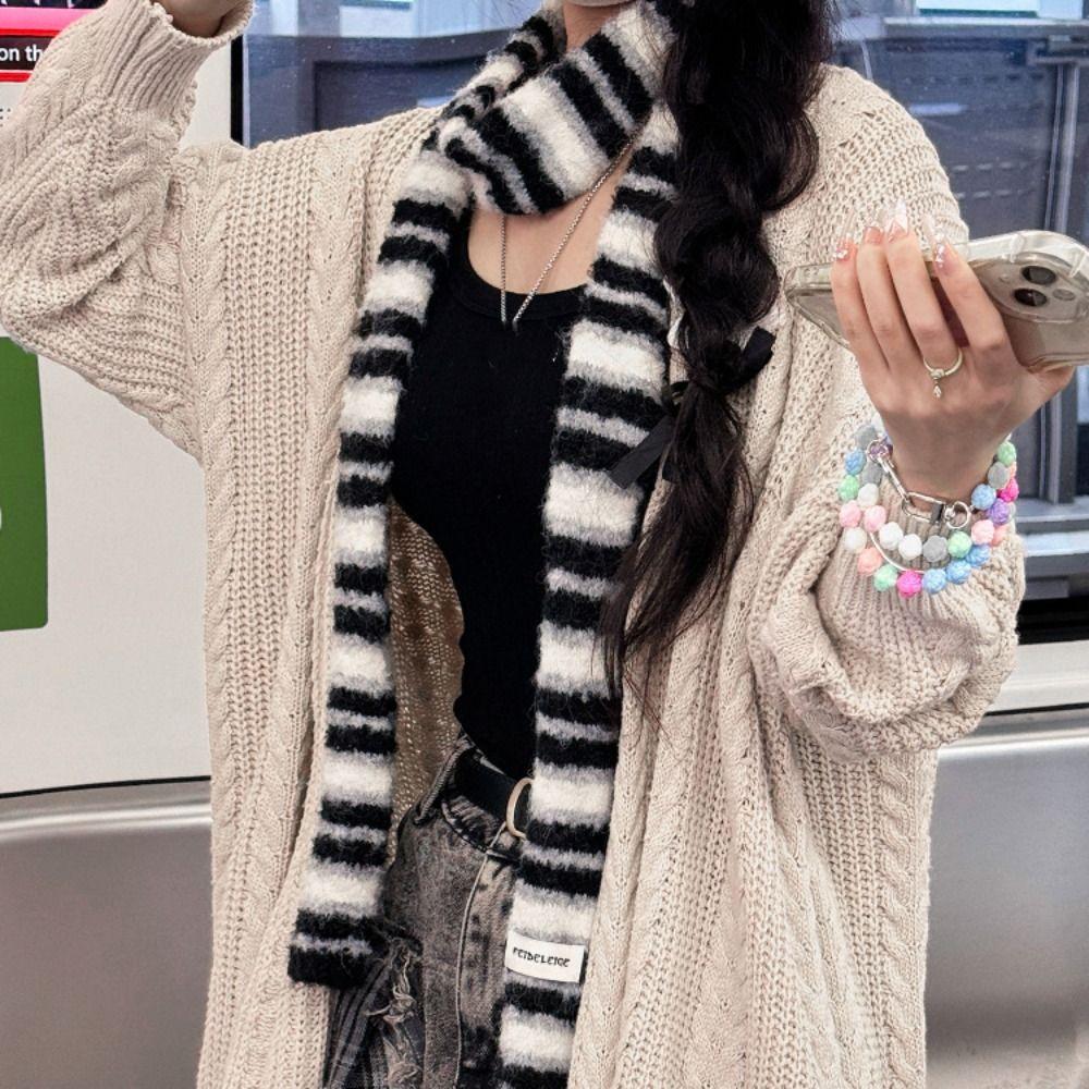 Стиль Y2K Y2K Полосатый шарф Харадзюку Вязаная шаль Милые длинные узкие шарфы Женские