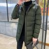 Men Cotton Coat Hooded Long Sleeve Full Zipper Closure Solid Color Jacket with Pockets Mid-length Thickened Quilted Outwear