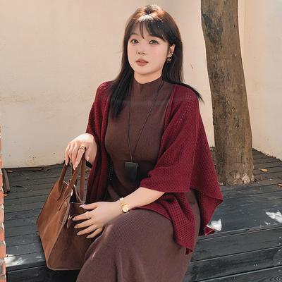 Плюс Размер Женский Вырез С А-образным Вырезом Кардиган Свободной Трикотажной Куртки С Накидкой