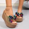 Sequin Bow Platform Sandals for Women 2025 Summer New Arrival Plus Size Thick Sole Strappy Sandals