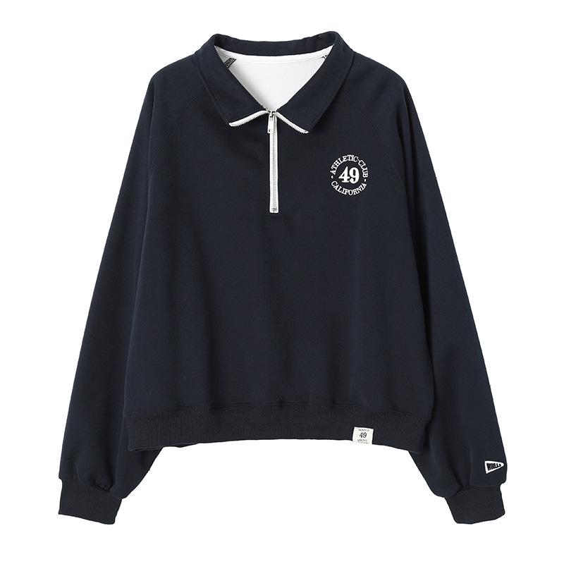 Sinan American Поло на молнии с отворотом: Свободный крой плюс бархатный свитер, коллекция осень/зима SN2019