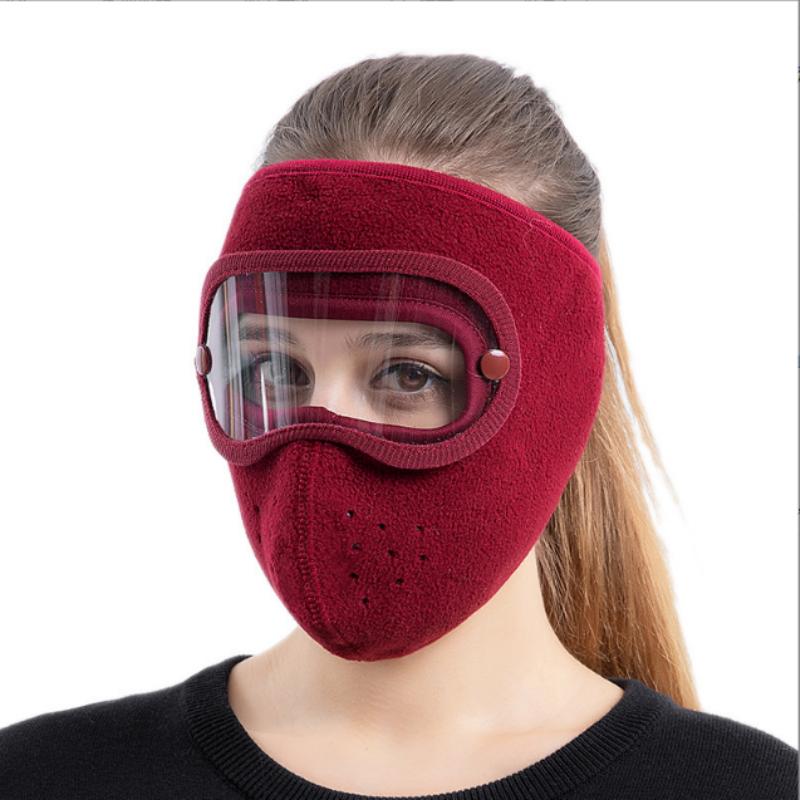 Fashion 6 Colors Women Men Winter Polar Fleece Face Mask Thick Face Covering With Windproof Goggles For Outdoor Cycling Warm Ski Mask Motorcycle