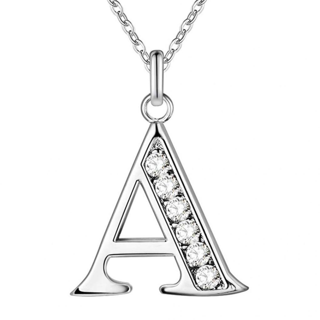 Simple Shiny Zircon 26 English Letters Pendant Women Men Thin Necklaces Jewelry MIT