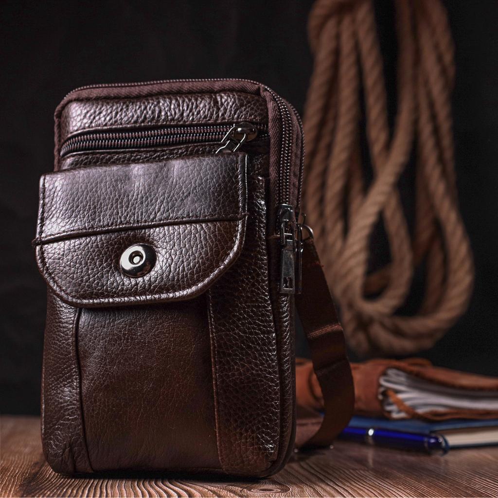 Компактная мужская сумка на пояс из натуральной кожи Vintage Bag 22141 Коричневый
