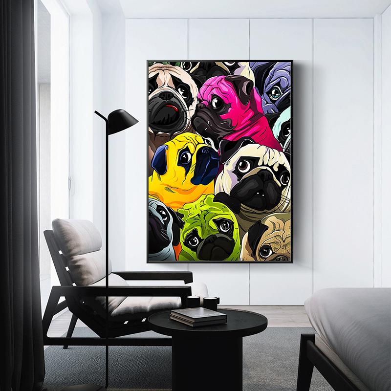 Abstract Watercolor Pug Cute Dog Poster And Print Canvas Painting Animal Pet Nordic Wall Art For Kid Nursery Room Home Decor