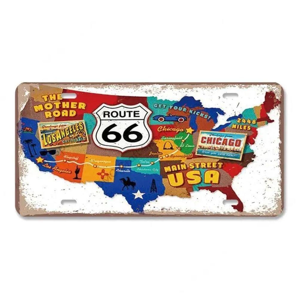 Сувенирный номерной знак Route 66, Винтажная металлическая автомобильная табличка 15x30см