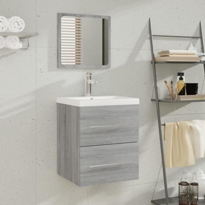 3114169 vidaXL Vanity Unit with Integrated Basin Sonoma Grey Engineered Wood