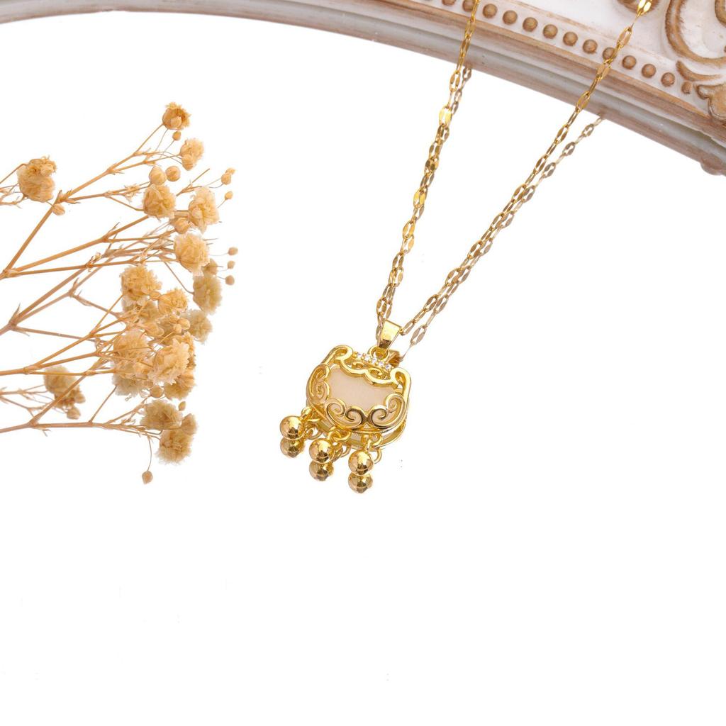 Шикарное не тускнеющее колье из титановой стали для женщин с уникальным дизайном и сверкающей медной подвеской