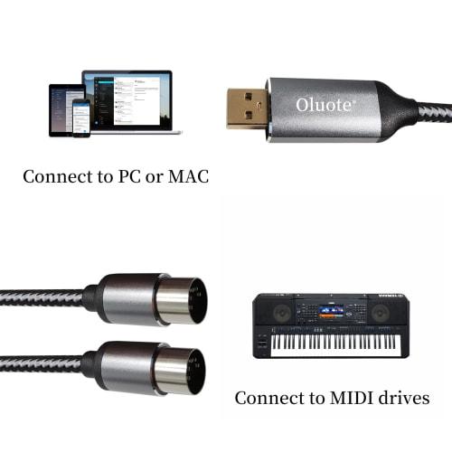 Oluot MIDI Cable Converter USB To MIDI Keyboard Cable, USB To MIDI 5-Pin DIN Male X 2P, Highly Compatible MIDI Cable for Musical Instruments, Arranger