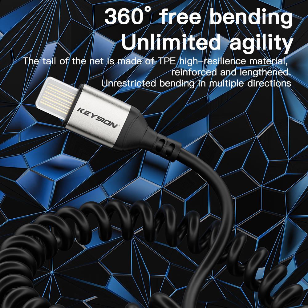 KEYSION PD 27W автомобильный пружинный кабель передачи данных USB Type C To L провод для быстрой зарядки iPhone 14 11 12 13 Pro Max X XR XS 8 7 SE 2 IOS iPad