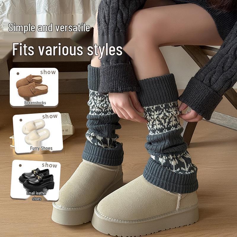 Шерстяные гетры Fair Isle, толстые, коричневые - Женские носки до икры для осенне-зимнего сезона, для сноубордических ботинок