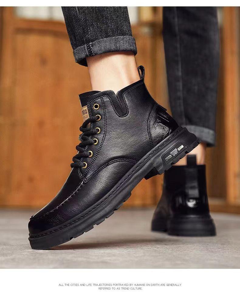 Модные мужские кожаные повседневные короткие ботинки Модные уличные мужские мотоциклетные ботинки Ботинки Челси