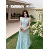 Elegant French Style Sleeveless Knit Midi Dress Women A-Line High Waist Irregular Hem Casual Party Daily Wear