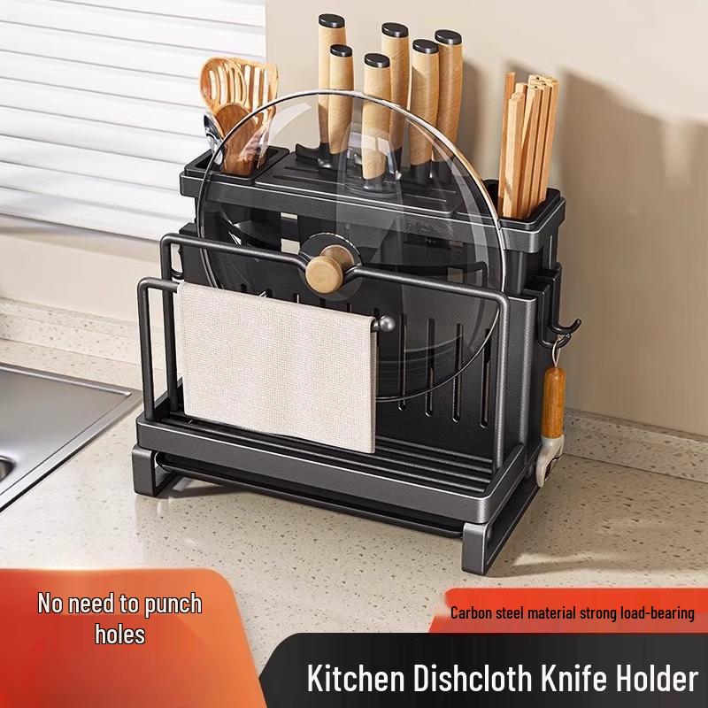 Kitchen Wall-Mounted Pot Lid & Chopping Board Storage Rack