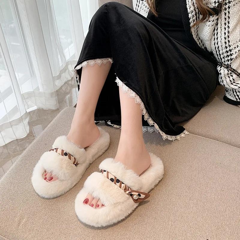 Меховые тапочки женские 2024 новые осенне-зимние модные толстые домашние хлопковые тапочки для отдыха теплые китайские тапочки женские туфли для женщин