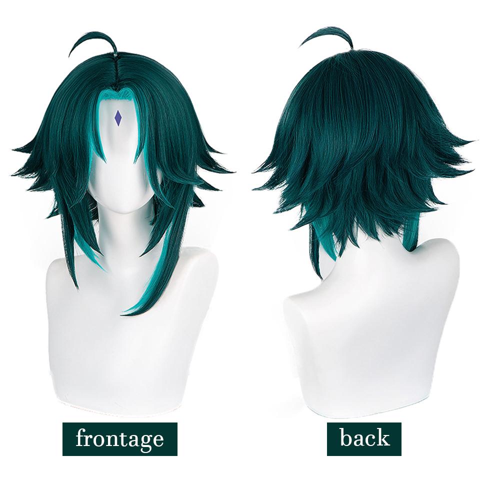 WTB Synthetic Wig Game Dharma Hag -Xiao Genshin Impact Cosplay Cartoon Wig Fluffy High-Gloss Anti-warping Short Hair Wig