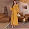 Women's Yellow Hooded Asymmetric Handmade Rhinestone Robe Loose Muslim Dress Abaya